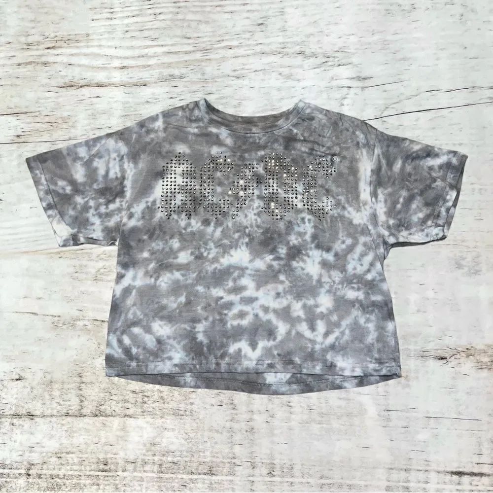 AC/DC Gray Tie Dye Embellished Rhinestone Studded Crop Top Women’s Medium